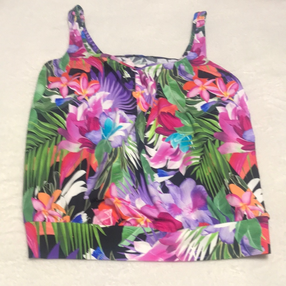 Tropical Floral Print Tankini SwimTop - Purple / Multicolor Sz 20 - Picture 11 of 11